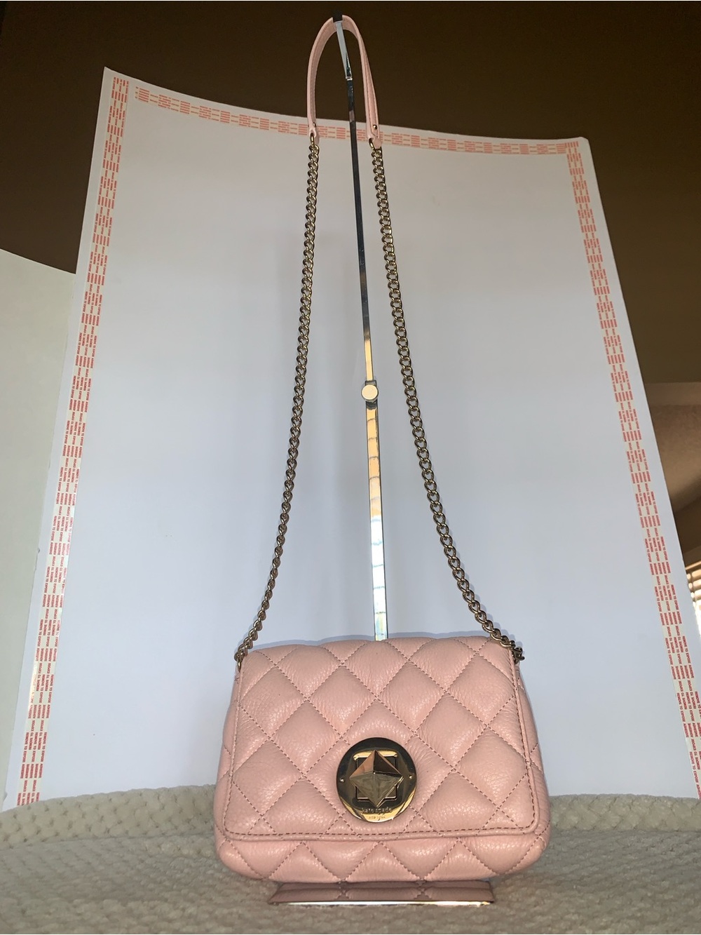 kate spade Blush Pink Quilted Leather Crossbody with Gold Chain